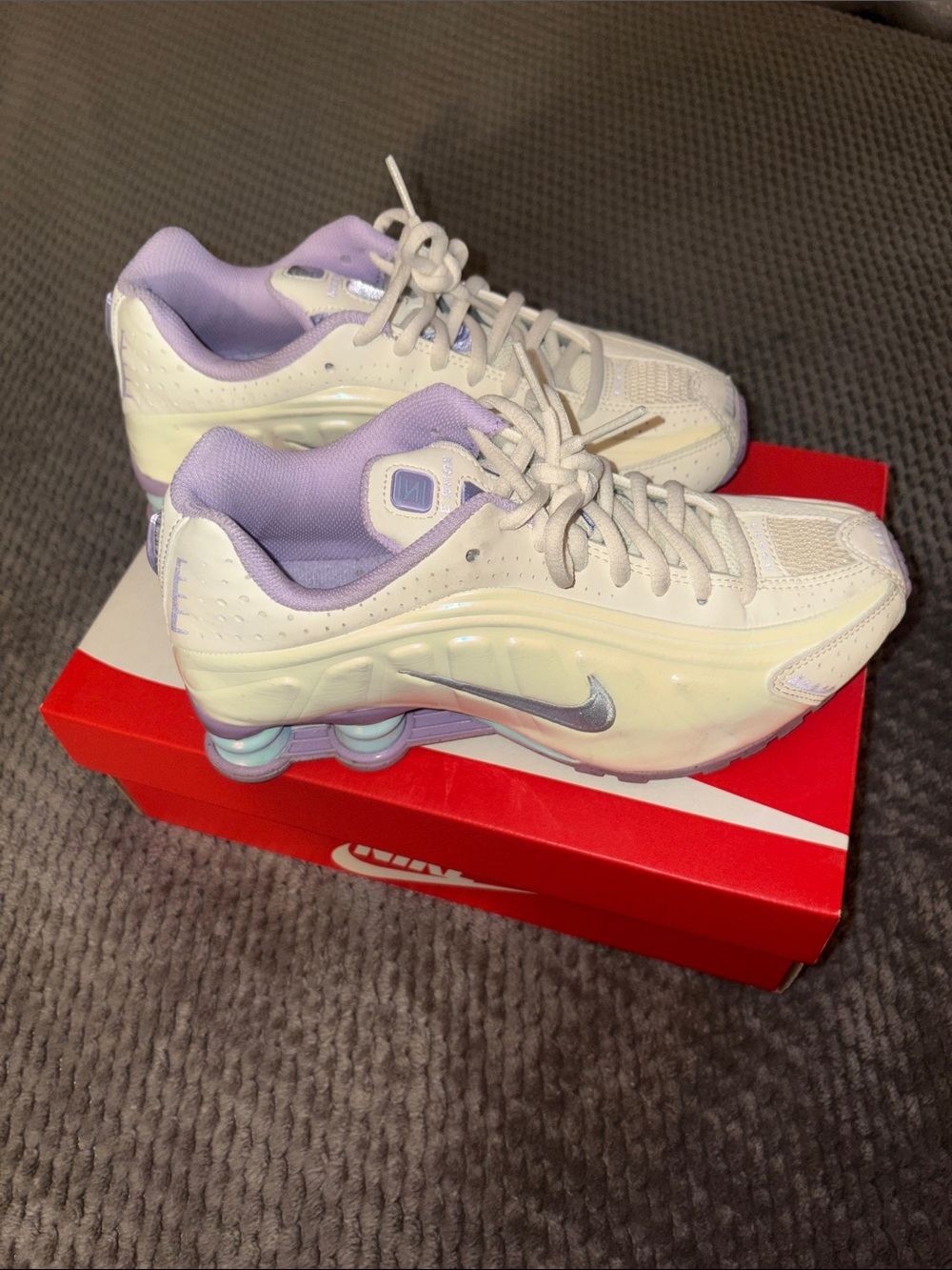 Nike kids White and Lavender Shox Sneakers